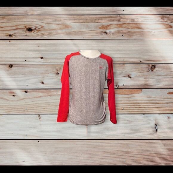 Nike Fastpitch LongSleeve Shirt Size Medium DriFit Baseball Shirt Red/Grey - Picture 12 of 12
